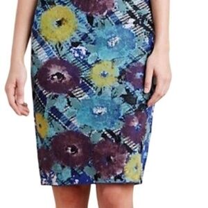 Troubadour Women's Blue Floral Wool Blend Pencil Skirt Size S Knee Length